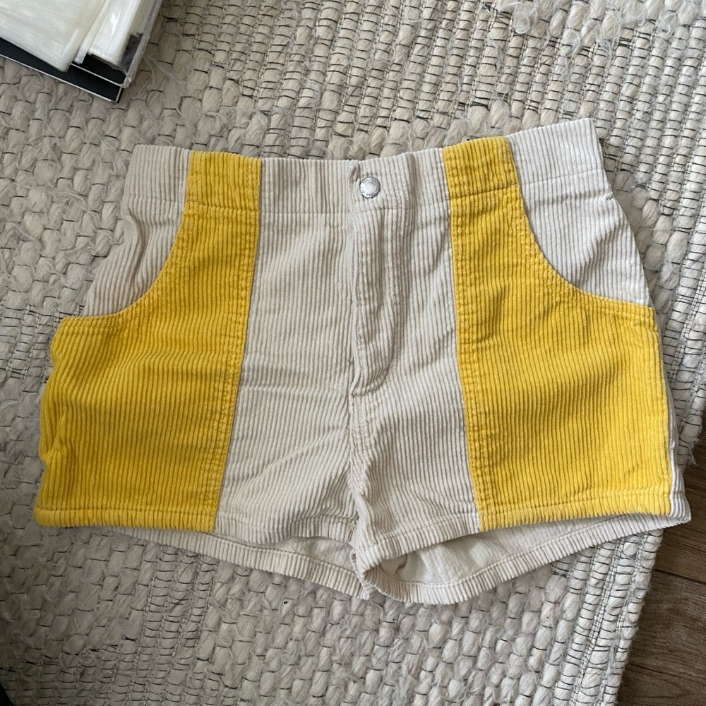 Urban Outfitters High Waist Yellow and Cream Shorts